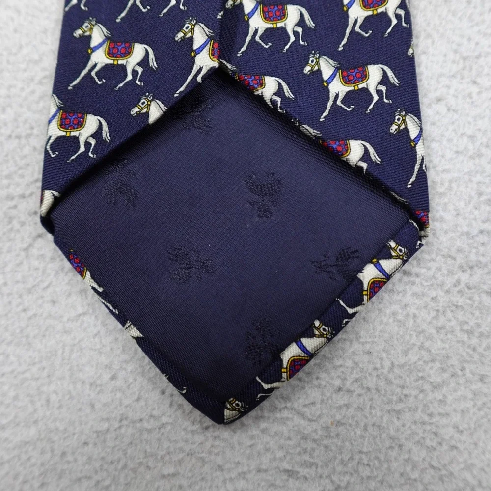 Brooks Brothers Makers Tie Blue Horse Print Mens Necktie 100% Silk Luxury USA